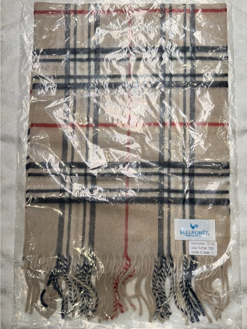 Classic Beige Plaid Fringe Scarf